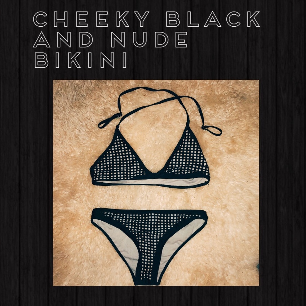 SALE! Cheeky Bikini | Black Square & Nude | SMALL